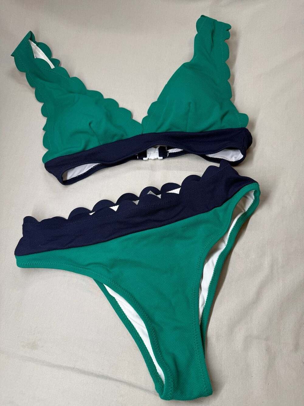 Cupshe Green and Navy Colorblock Scalloped Two-Piece Bikini